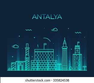 Antalya skyline, detailed silhouette. Trendy vector illustration, linear style