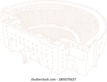 Antalya skyline sketch. The ancient city of Aspendos Antalya, Turkey hand drawn illustration isolated on white background.