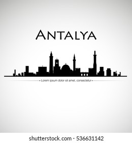 Antalya Turkey City Skyline Silhouette Vector Design.