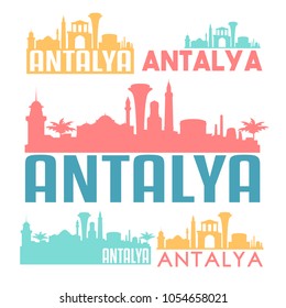 Antalya Turkey Flat Icon Skyline Vector Silhouette Design Set.