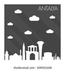 Antalya Turkey Skyline City Flat Silhouette Design Background