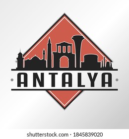 Antalya, Turkey Skyline Logo. Adventure Landscape Design Vector Illustration.