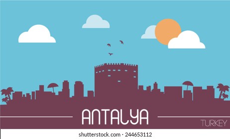 Antalya Turkey skyline silhouette flat design vector illustration