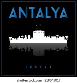 Antalya Turkey, skyline silhouette vector design on black background.