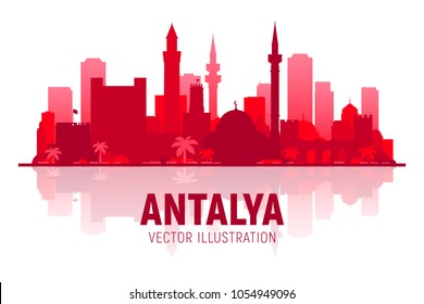 Antalya ( Turkey ) vector skyline with city shilhouette in white background. Business travel and tourism concept with modern buildings. Image for presentation, banner, placard and web site.