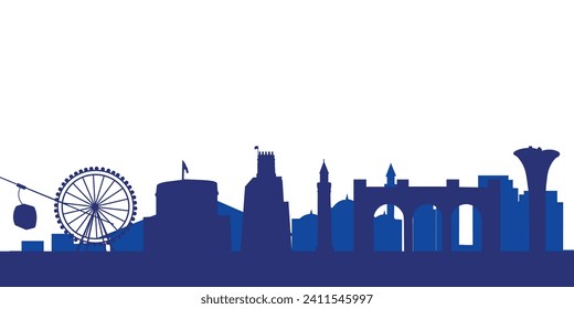 Antalya, Turkiye skyline, silhouette. This illustration represents the country with its most notable buildings. Vector is fully editable, every object is holistic and movable