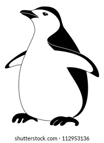 Antarctic bird emperor penguin, black silhouette on white background. Vector