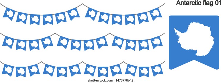 Antarctic Bunting Flags Isolated on white Background. vector illustration.