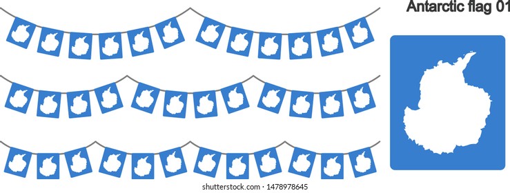 Antarctic Bunting Flags Isolated on white Background. vector illustration.