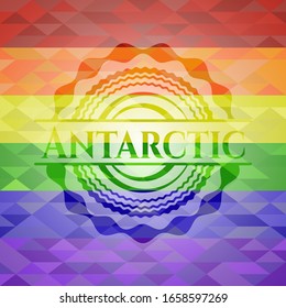 Antarctic emblem on mosaic background with the colors of the LGBT flag