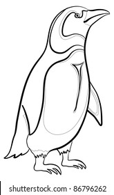Antarctic emperor penguin, black contours on white background. Vector