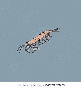 Antarctic krill. Hand drawn outline sketch cartoon animal of Antarctica. Polar textured illustration