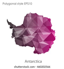 Antarctic map in geometric polygonal,mosaic style.Abstract gems triangle,modern design background. Vector illustration EPS10