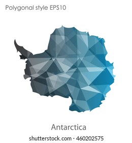 Antarctic map in geometric polygonal,mosaic style.Abstract gems triangle,modern design background. Vector illustration EPS10