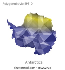 Antarctic map in geometric polygonal,mosaic style.Abstract gems triangle,modern design background. Vector illustration EPS10
