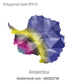 Antarctic map in geometric polygonal,mosaic style.Abstract gems triangle,modern design background. Vector illustration EPS10