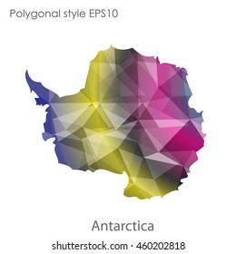 Antarctic map in geometric polygonal,mosaic style.Abstract gems triangle,modern design background. Vector illustration EPS10