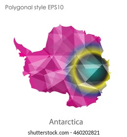 Antarctic map in geometric polygonal,mosaic style.Abstract gems triangle,modern design background. Vector illustration EPS10