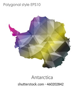 Antarctic map in geometric polygonal,mosaic style.Abstract gems triangle,modern design background. Vector illustration EPS10