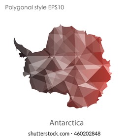 Antarctic map in geometric polygonal,mosaic style.Abstract gems triangle,modern design background. Vector illustration EPS10