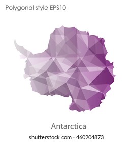 Antarctic map in geometric polygonal,mosaic style.Abstract gems triangle,modern design background. Vector illustration EPS10