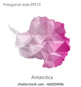 Antarctic map in geometric polygonal,mosaic style.Abstract gems triangle,modern design background. Vector illustration EPS10