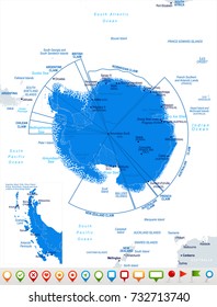 Antarctic region Map - Detailed Vector Illustration