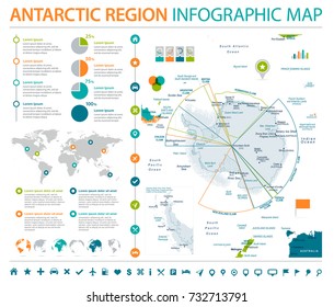 Antarctic region Map - Info Graphic Vector Illustration