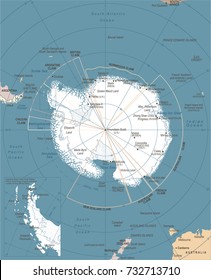 Antarctic region Map - Vintage Detailed Vector Illustration