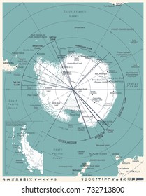 Antarctic region Map - Vintage Detailed Vector Illustration