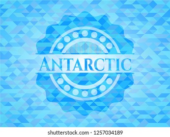 Antarctic sky blue emblem with triangle mosaic background