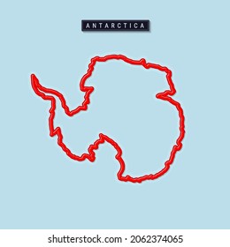 Antarctica bold outline map. Glossy red border with soft shadow. Country name plate. 3D vector illustration.