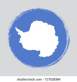 Antarctica circle grunge flag on button stamp. Vector illustration eps 10.
