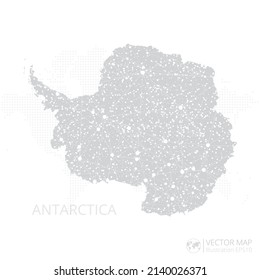 Mapa gris del continente antártico aislado en fondo blanco con línea de malla abstracta y escalas puntuales. Ilustración vectorial eps 10
