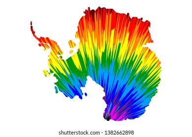 Antarctica continent - map is designed rainbow abstract colorful pattern, South Pole map made of color explosion,
