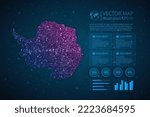 Antarctica Continent map infographics template for diagram, graph, presentation and chart with abstract geometric mesh polygonal light concept on blue background. Vector Illustration EPS10.
