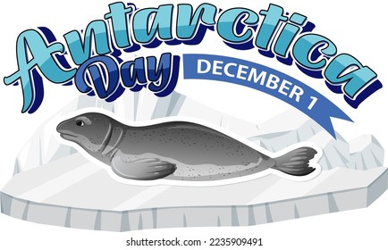 Antarctica day text with dugong illustration svg