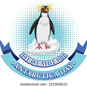 Antarctica day text with penguin illustration