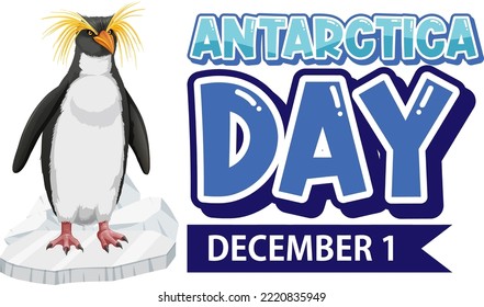 Antarctica day text with penguin illustration svg