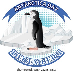 Antarctica day text with penguin illustration svg