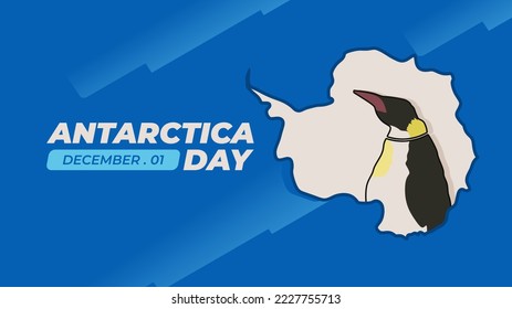 Antarctica day vector illustration template in trendy design style, with antarctica map and penguin. Observed every december 1. Perfect for your graphic resources for many purposes, banner or poster. svg