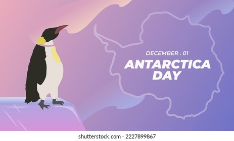 Antarctica day vector illustration template in the best color theme, with antarctica map and penguin. Observed every december 1. Perfect for your graphic resources for many purposes, banner or poster. svg