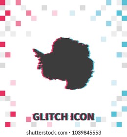 Antarctica detailed map  glitch effect vector icon.
