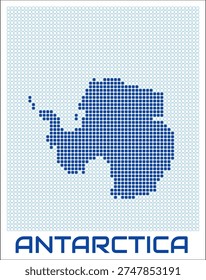Antarctica dot map. Dotted shape of the continent. Antarctica boundary dots with title. Vector illustration.