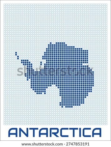 Antarctica dot map. Dotted shape of the continent. Antarctica boundary dots with title. Vector illustration.