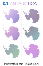 Antarctica dotted map set. Map of Antarctica in dotted style. Borders of the country filled with beautiful smooth gradient circles. Creative vector illustration.