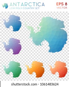 Antarctica geometric polygonal, mosaic style country maps collection. Appealing low poly style, modern design for infographics or presentation.