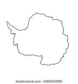 Mapa dibujado a mano de la Antártida, silueta del continente, bordes de contorno estilizados, línea negra.