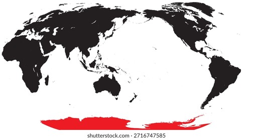Antártica destacada em mapa do mundo centrado no Pacífico com vetor sólido editável