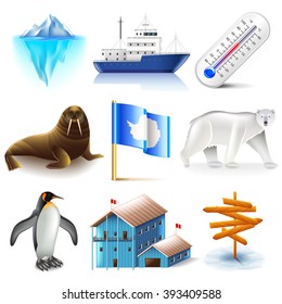 Antarctica icons detailed photo realistic vector set